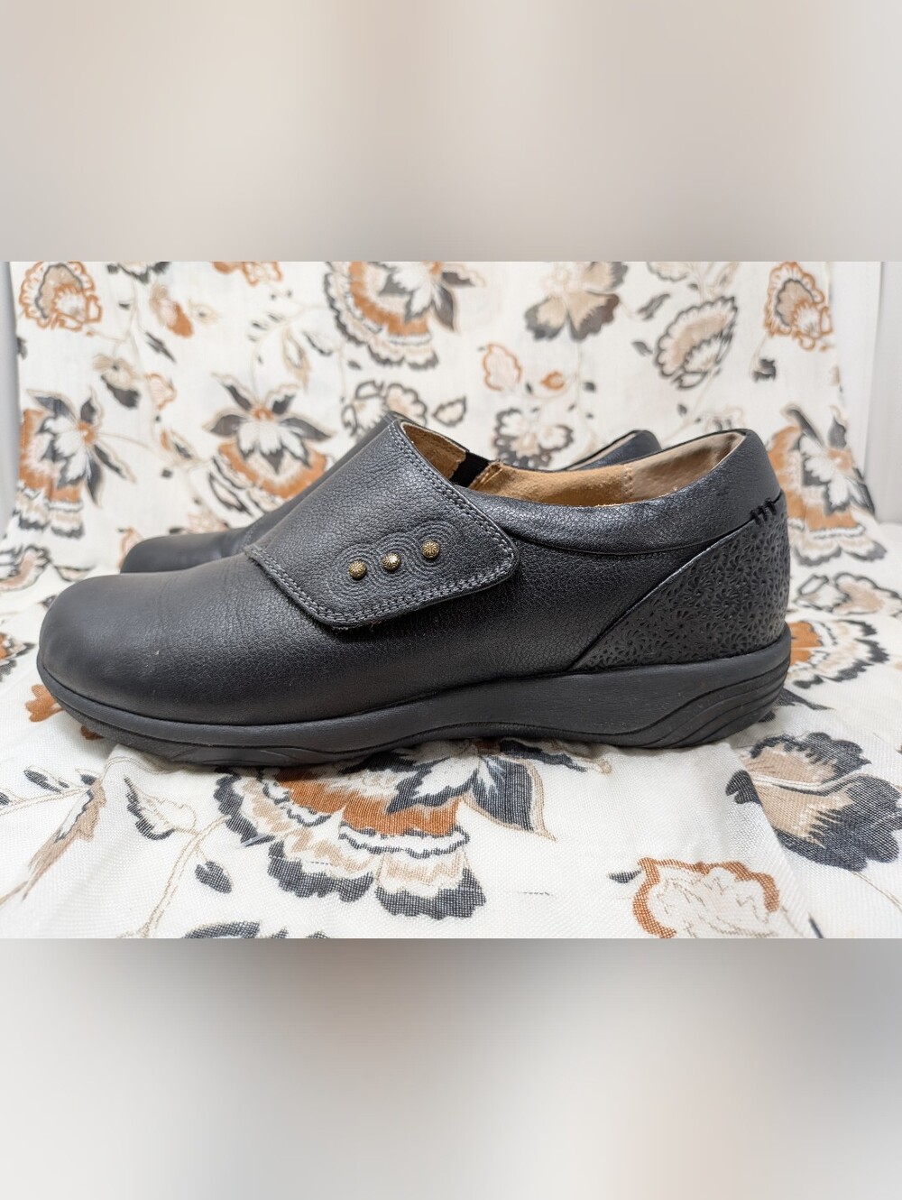 Hälsa "Anna" Black Leather Comfort Walking Shoes Slip-On Women's Size 10M